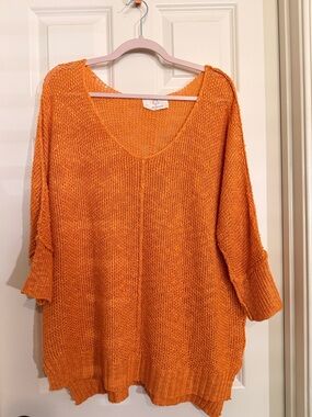 Hyped Unicorn Oversized Orange V-Neck Women’s Sweater